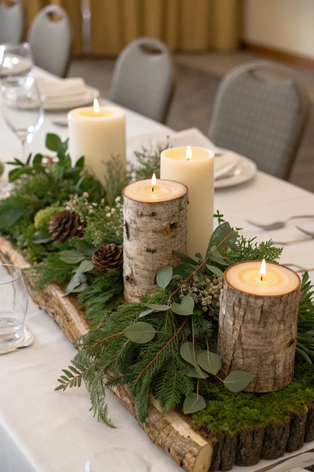 Set the scene with stunning bark centerpieces.