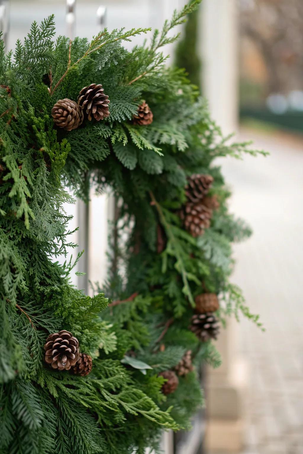 Evergreen branches create a plush and fragrant winter wreath.