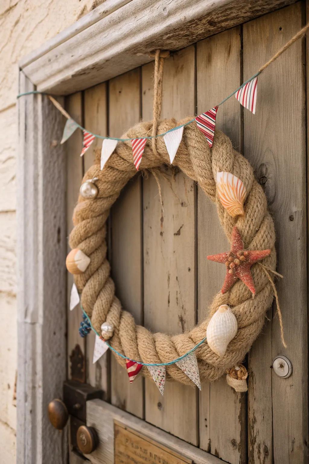 Rope and burlap offer a rustic charm perfect for a seaside retreat.