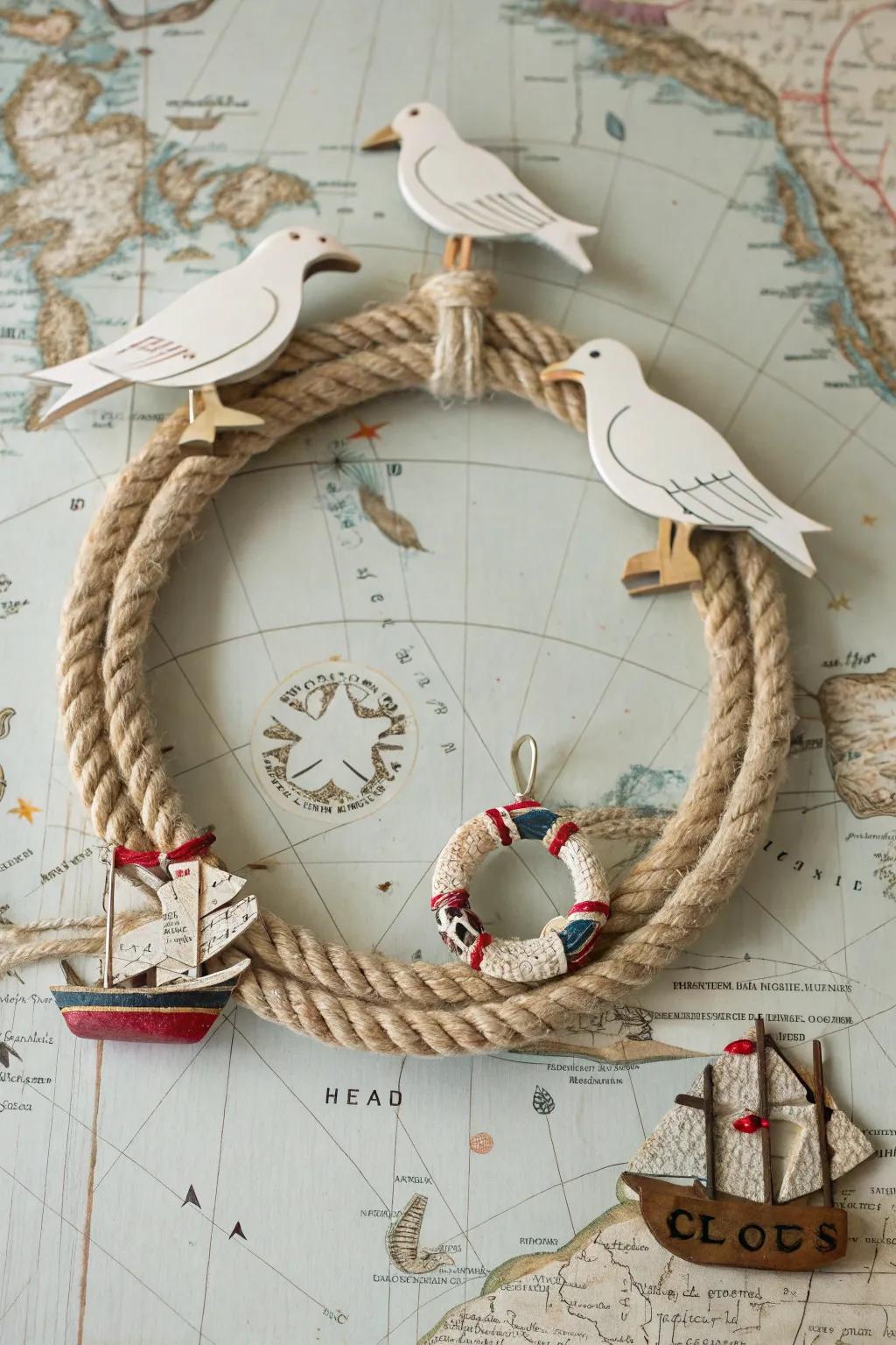 Seagull silhouettes soar above this seaside-inspired wreath.