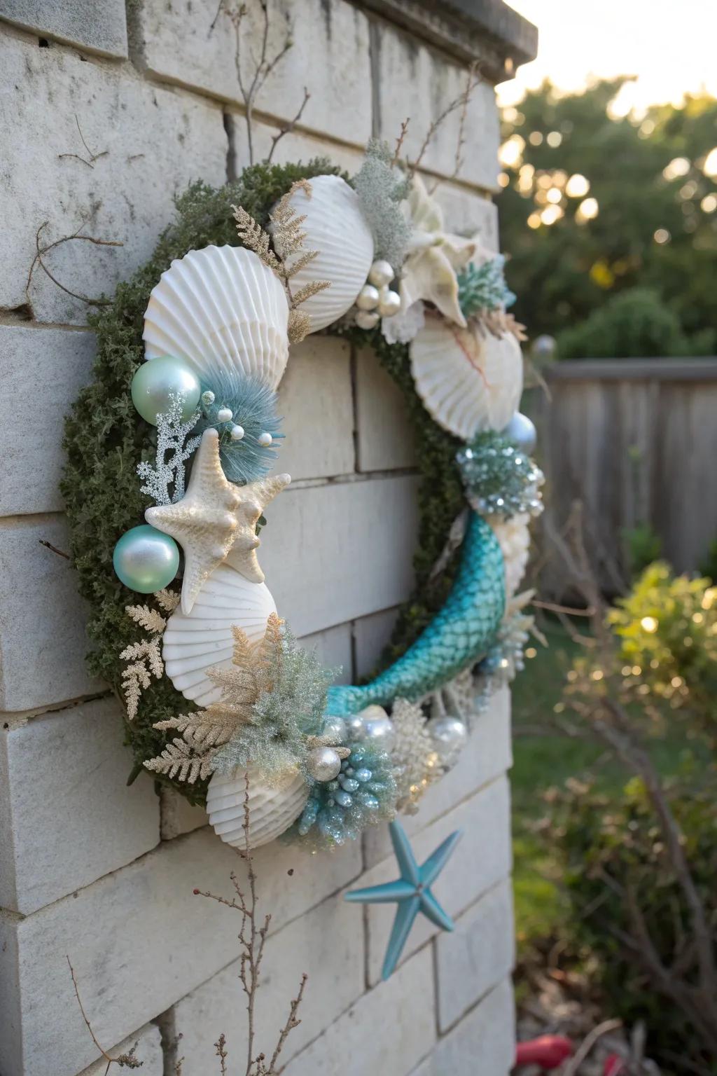 Mermaid magic brings a whimsical touch to this nautical wreath.