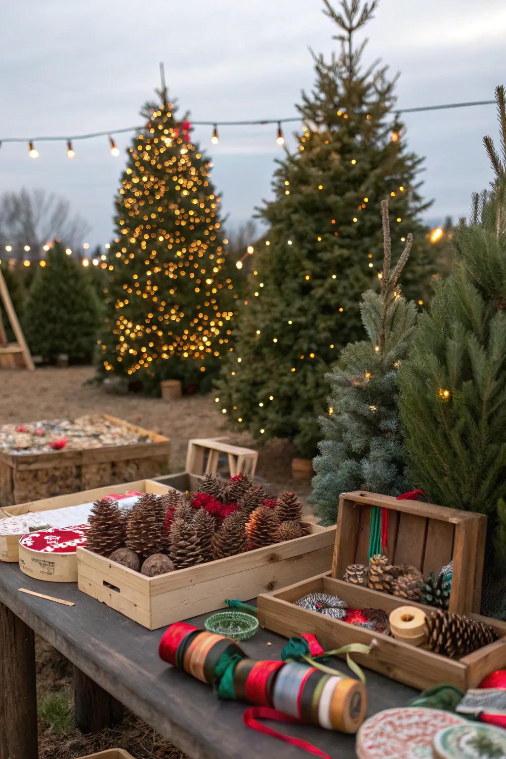 A creative DIY ornament station for holiday crafting.
