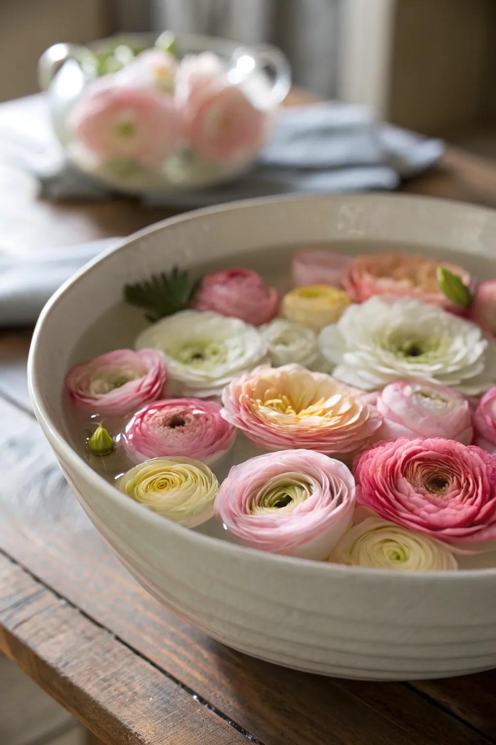 Whimsical floating arrangement with ranunculus.