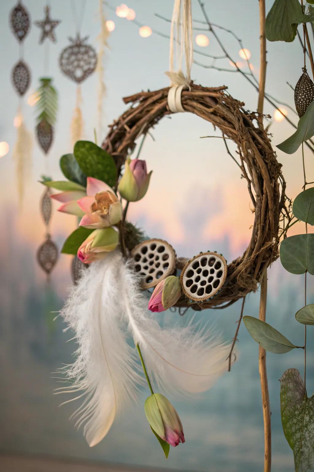 A whimsical wreath full of organic charm.