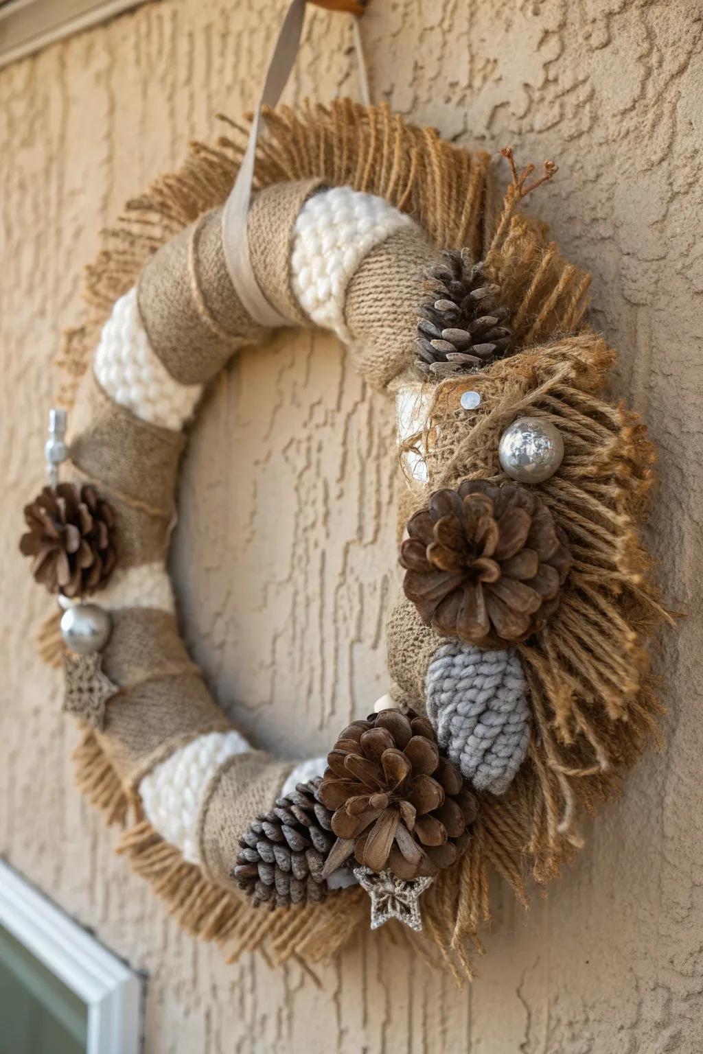 A wreath that plays with unexpected textures.