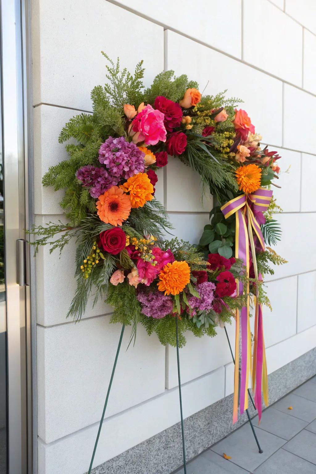 A wreath that makes a dramatic statement with oversized elements.