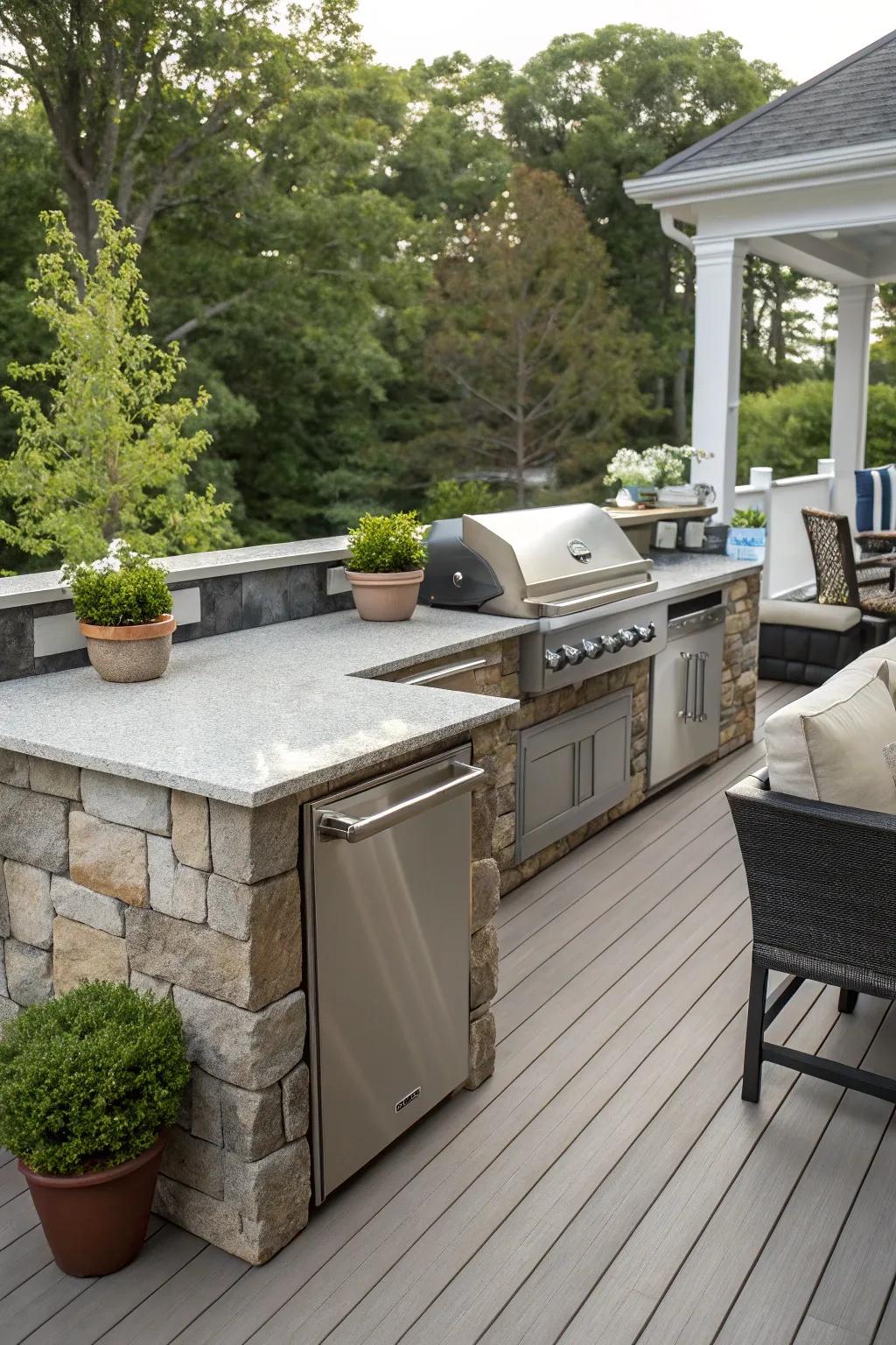 Composite decking offers a low-maintenance and durable solution for outdoor kitchens.