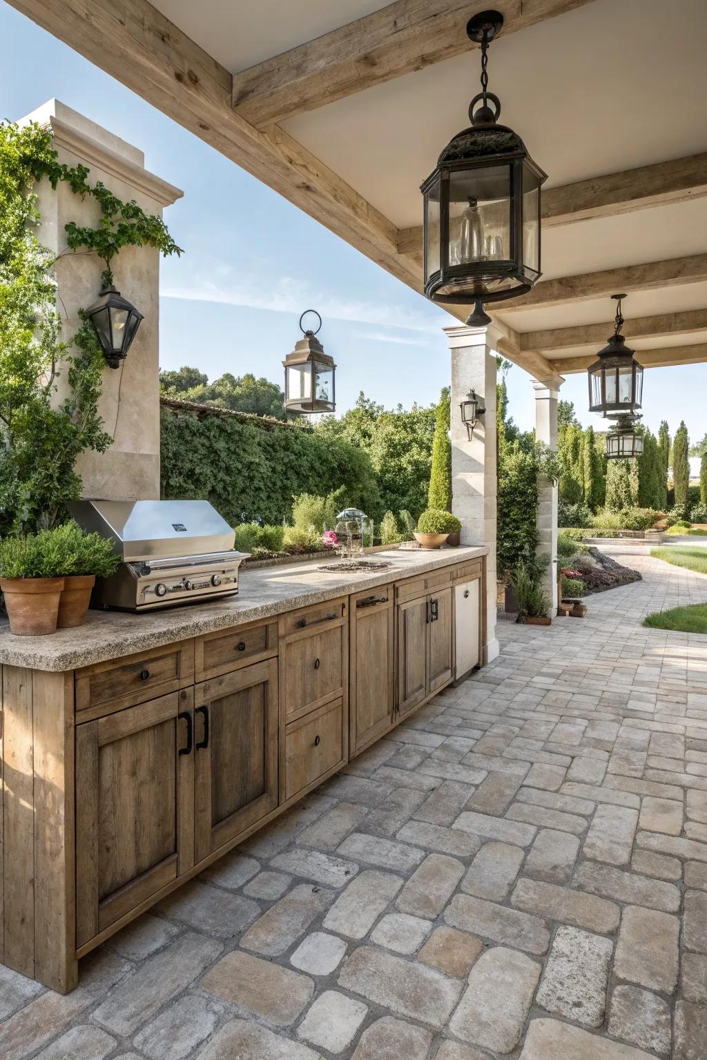 Tumbled pavers provide a vintage appeal with their weathered look.