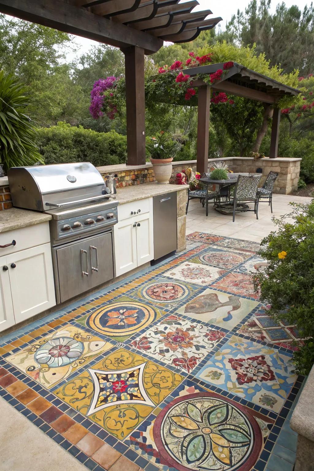 Mosaic tiles offer an artistic flair, turning floors into vibrant canvases.