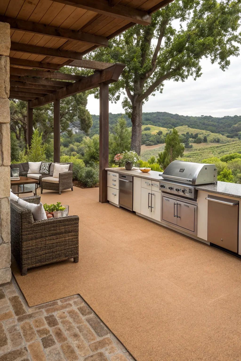 Cork flooring offers comfort and a unique eco-friendly choice for outdoor kitchens.
