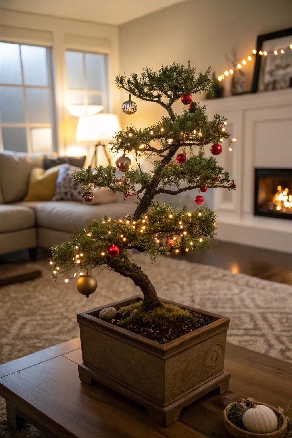 Add seasonal charm to your bonsai with festive decorations.