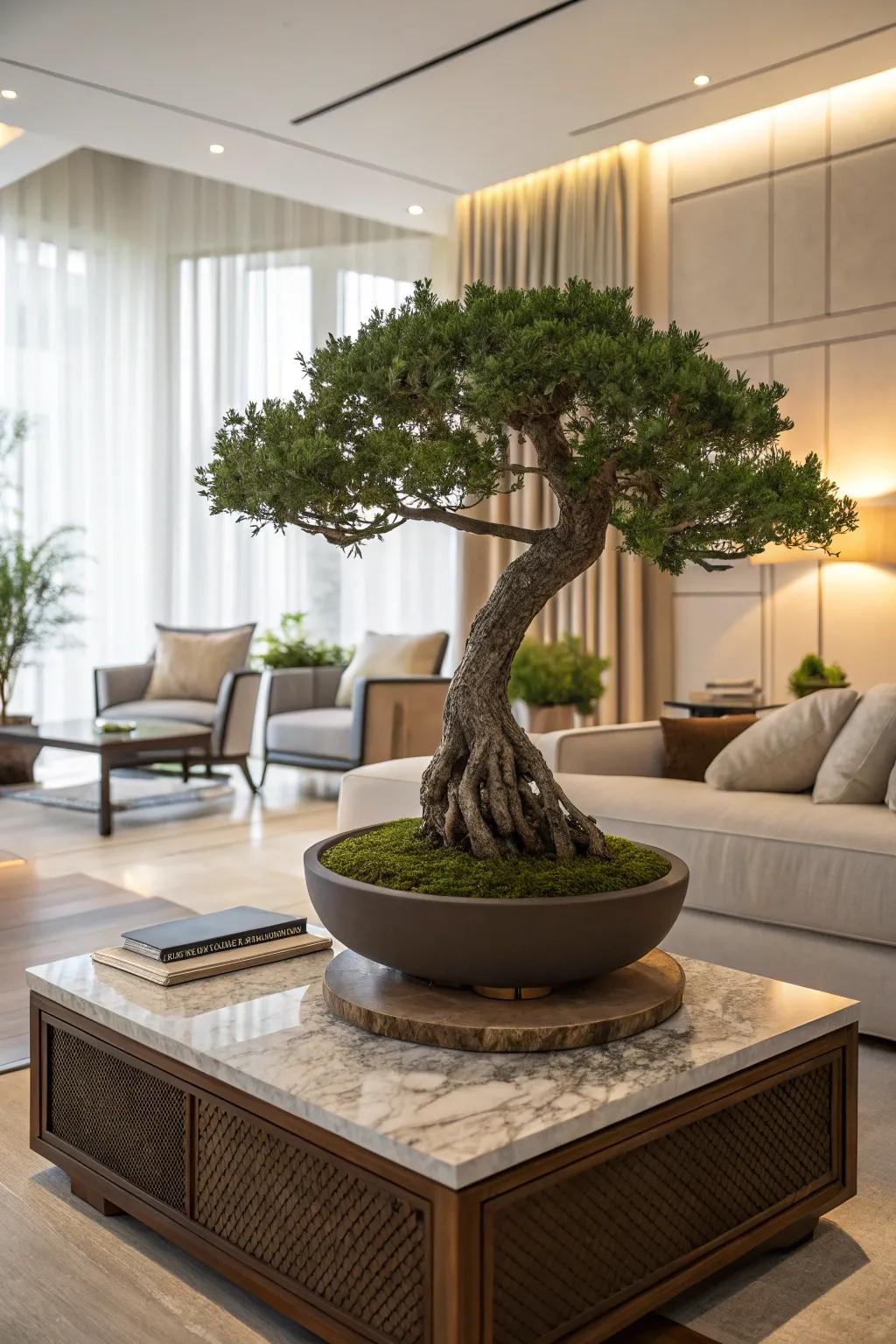 Make your bonsai the living room's focal point.