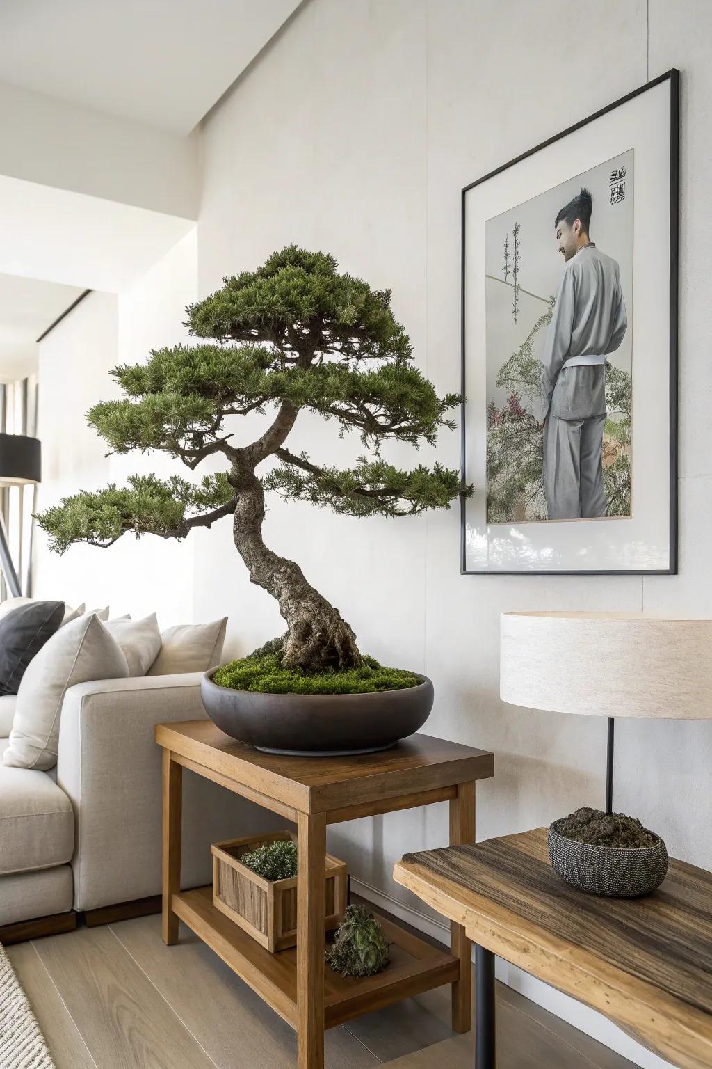 Combine your bonsai with artwork for a cohesive display.