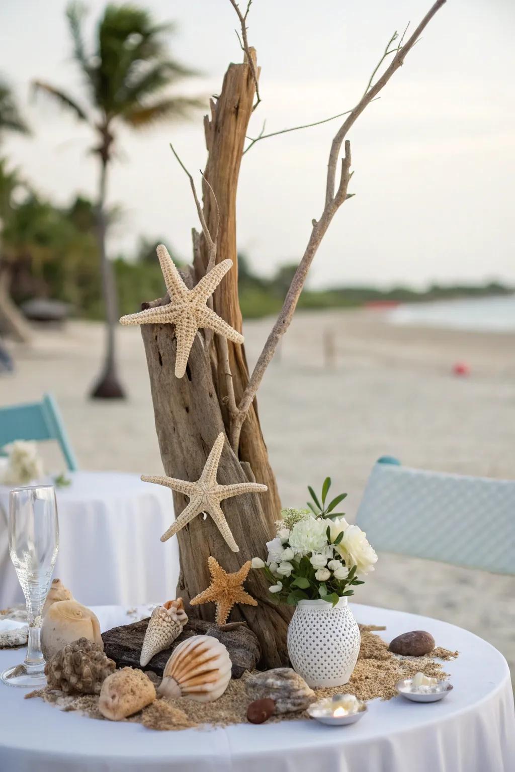 Bring the beach indoors with starfish and driftwood.