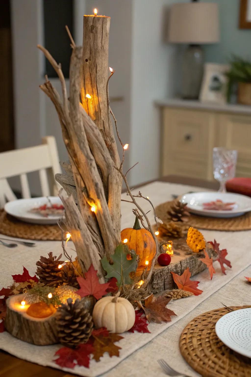 Adapt your driftwood centerpiece with the seasons.