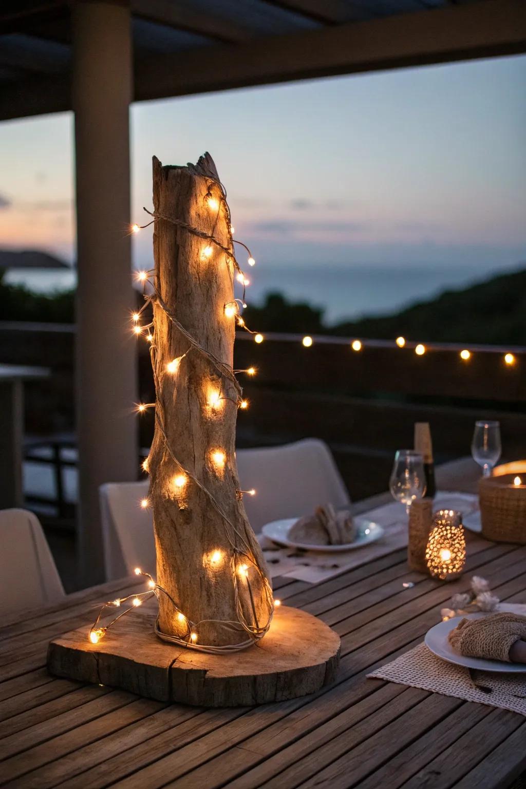 Illuminate your space with LED-lit driftwood.