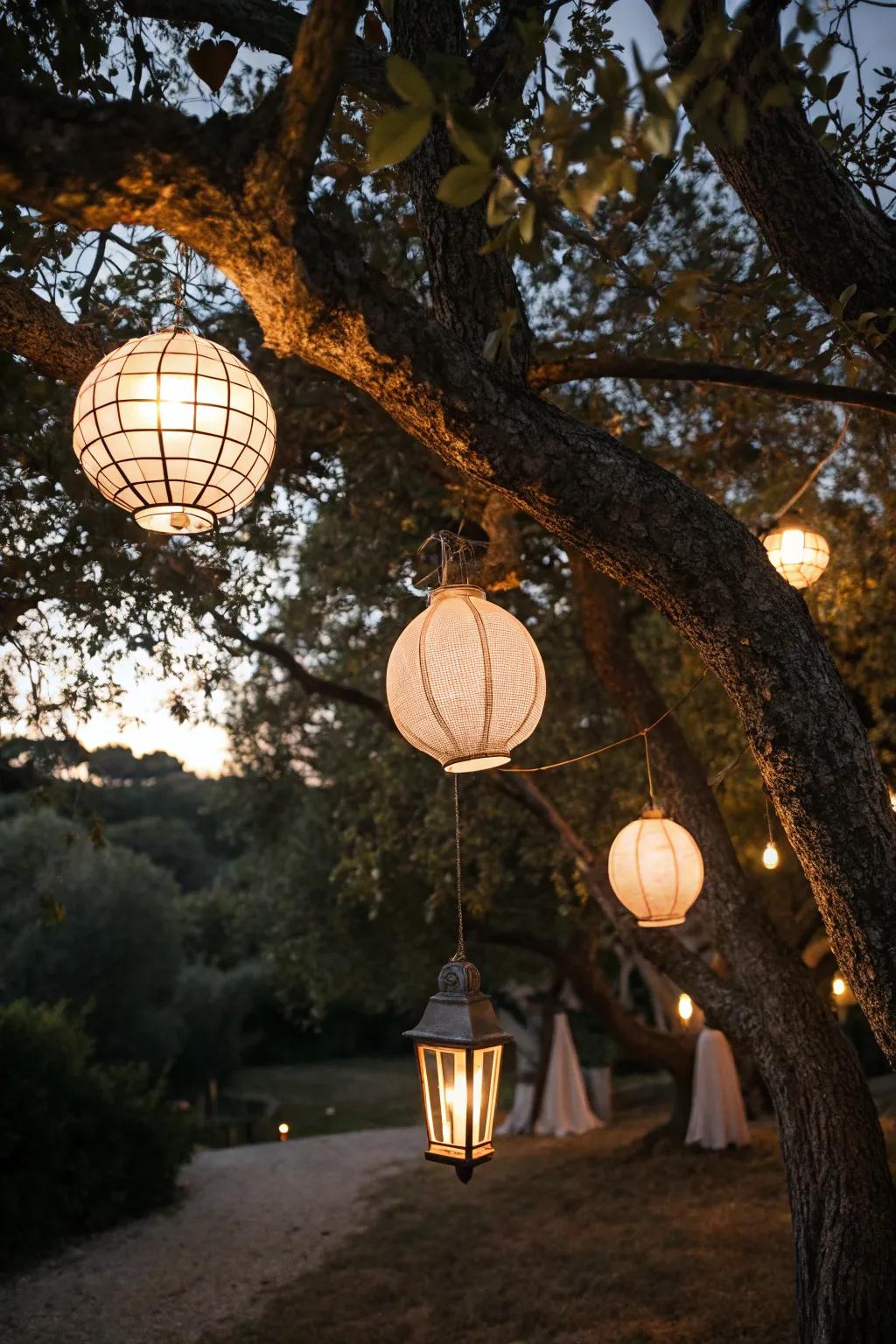 Elevate your outdoor decor with mystical hanging lanterns.