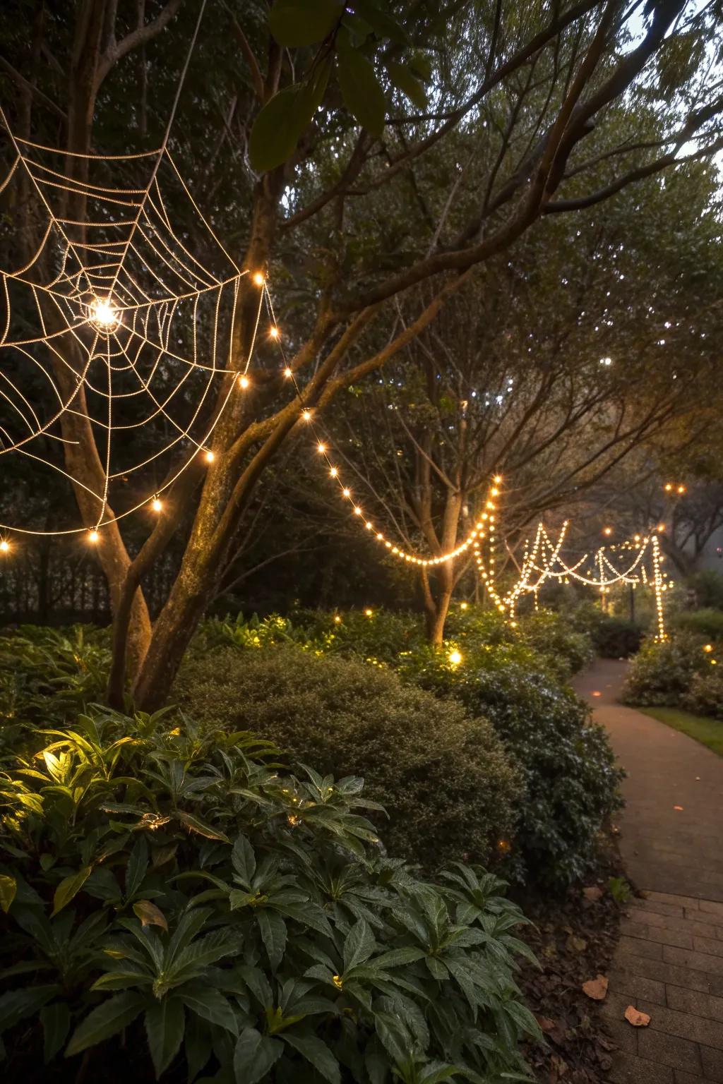 Enhance your yard with eerily glowing spider webs.