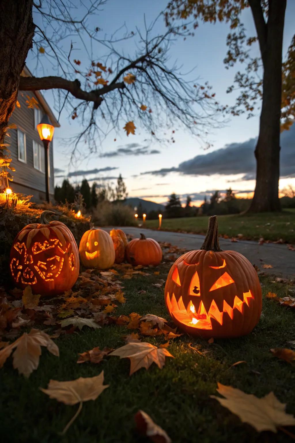 Capture the Halloween spirit with glowing Jack-o'-lanterns.