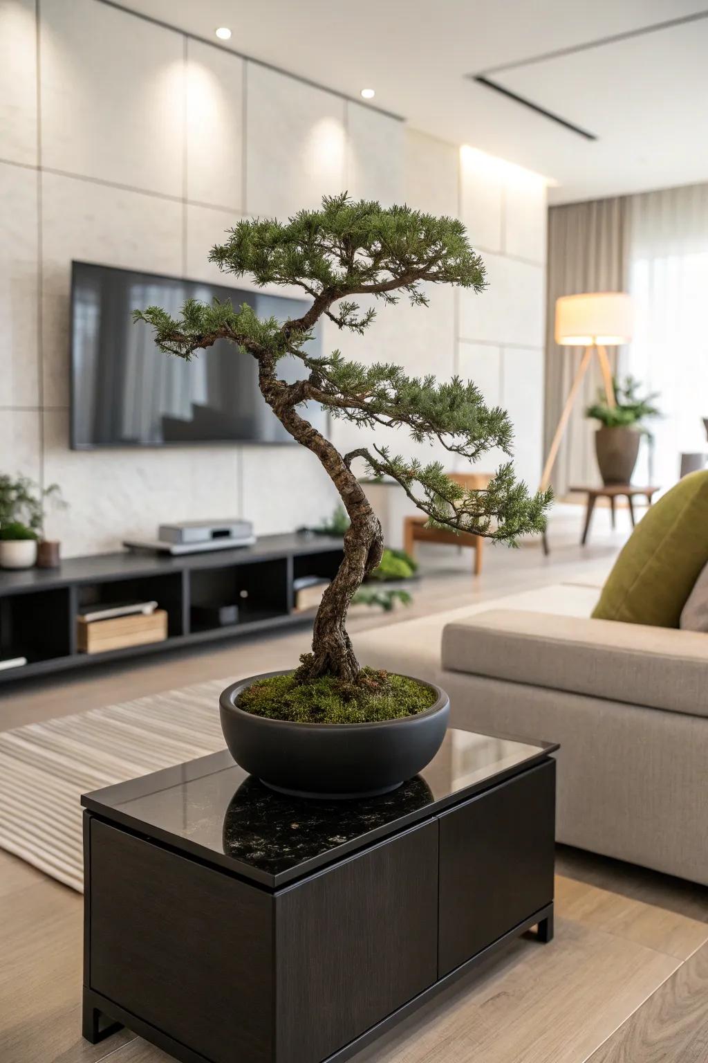 A minimalist bonsai tree adding elegance to a modern space