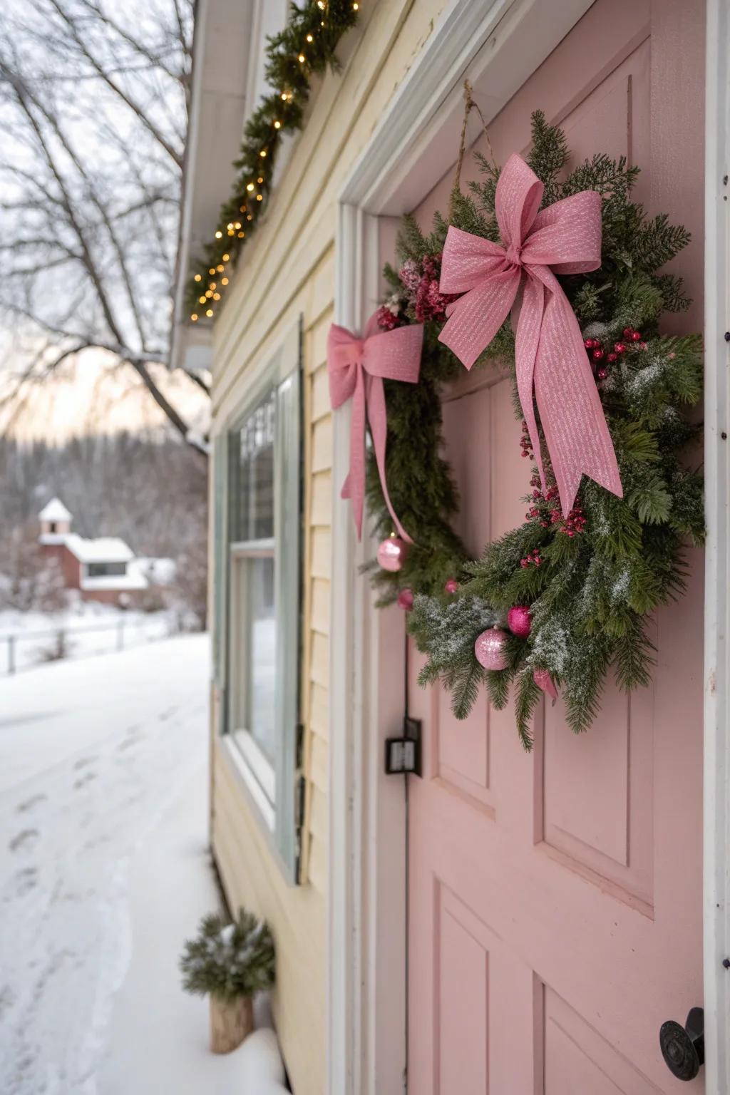 An extravagant ribbon and bow wreath that's perfect for a festive welcome.