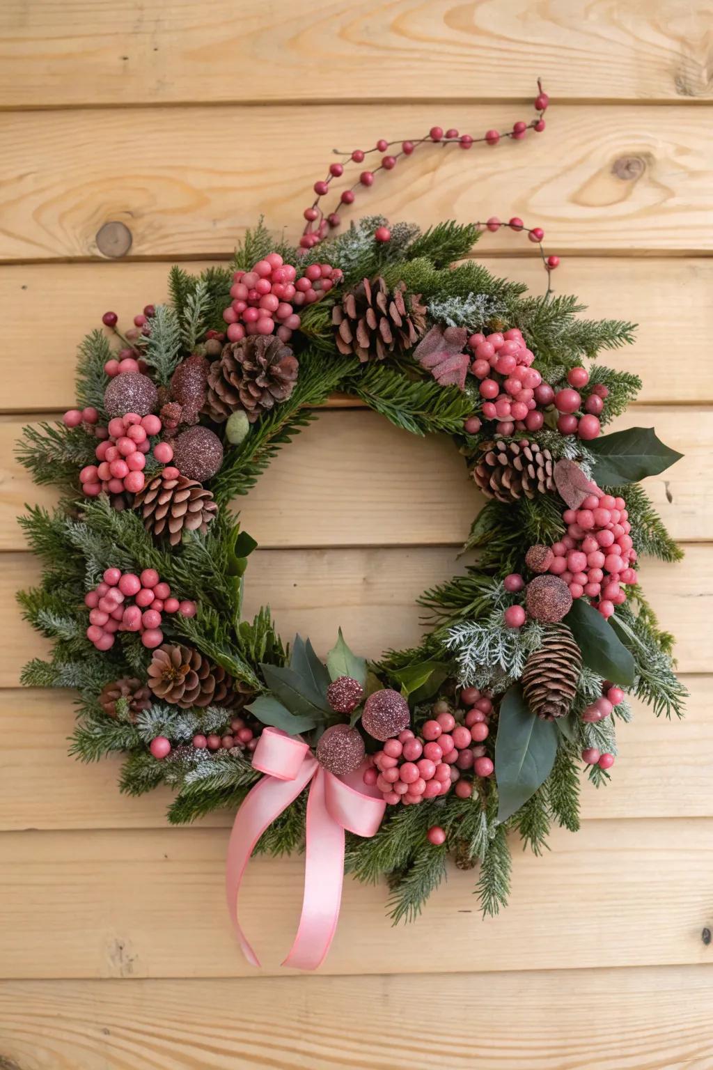 A pink woodland wonderland wreath that brings nature's beauty to your doorstep.