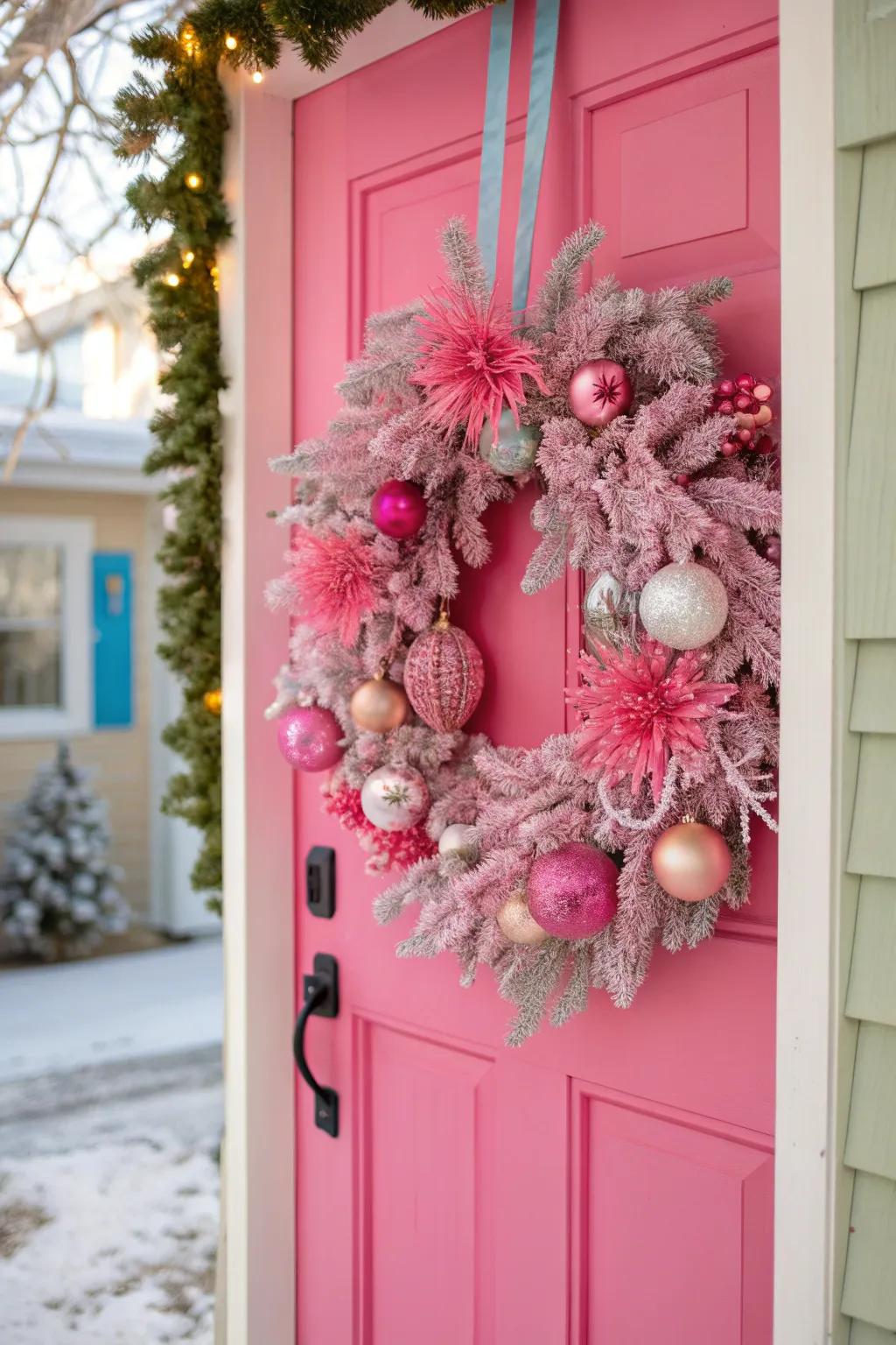 An ornament overload wreath that makes a bold and festive statement.