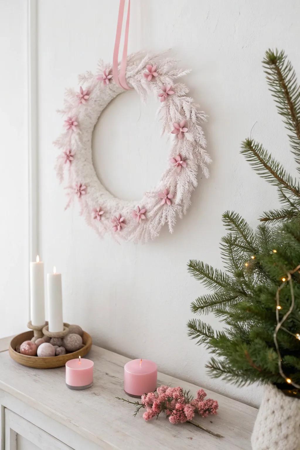 A minimalist pink wreath that offers understated elegance for modern decor.