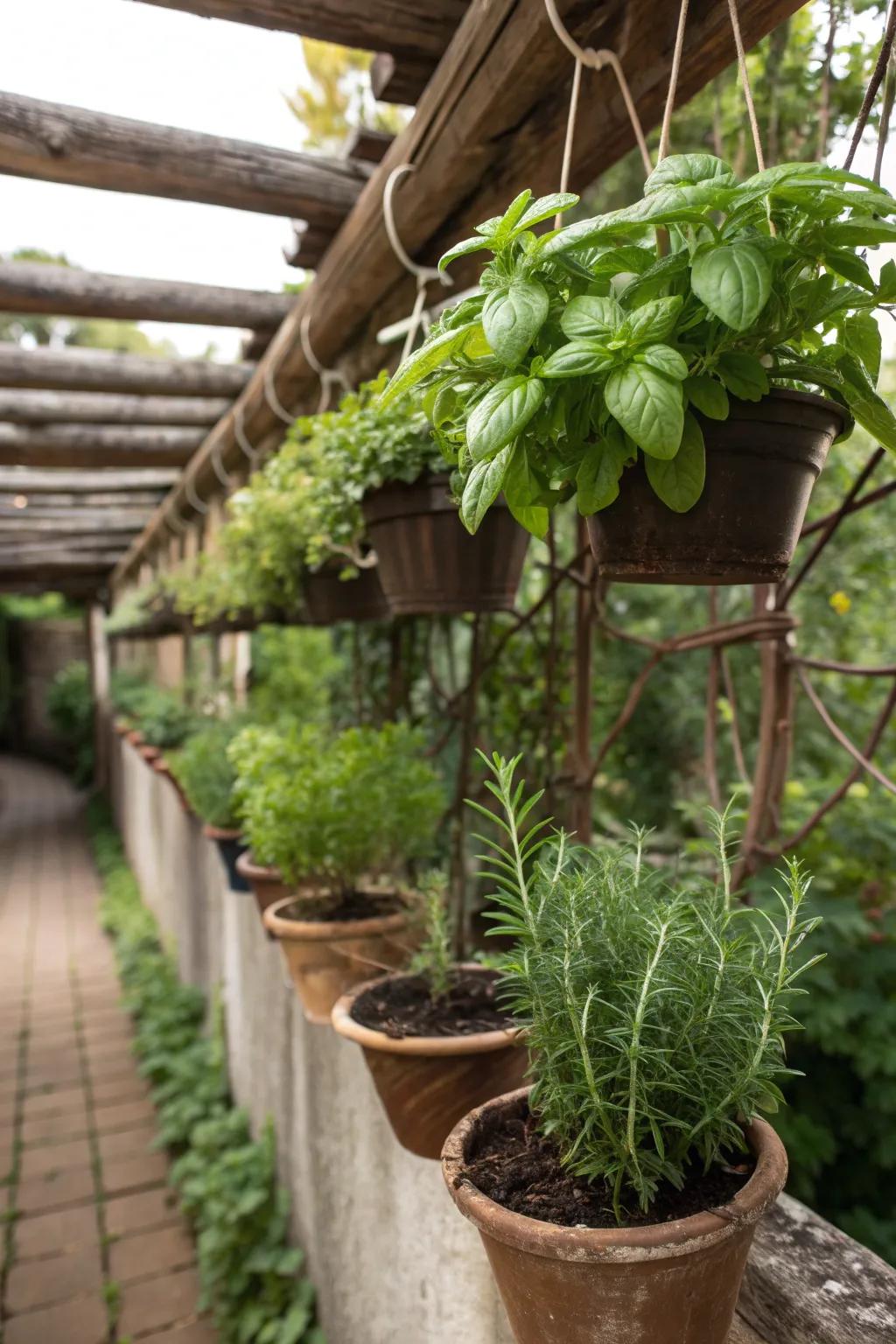 Fresh herbs at your fingertips with a hanging herb garden.