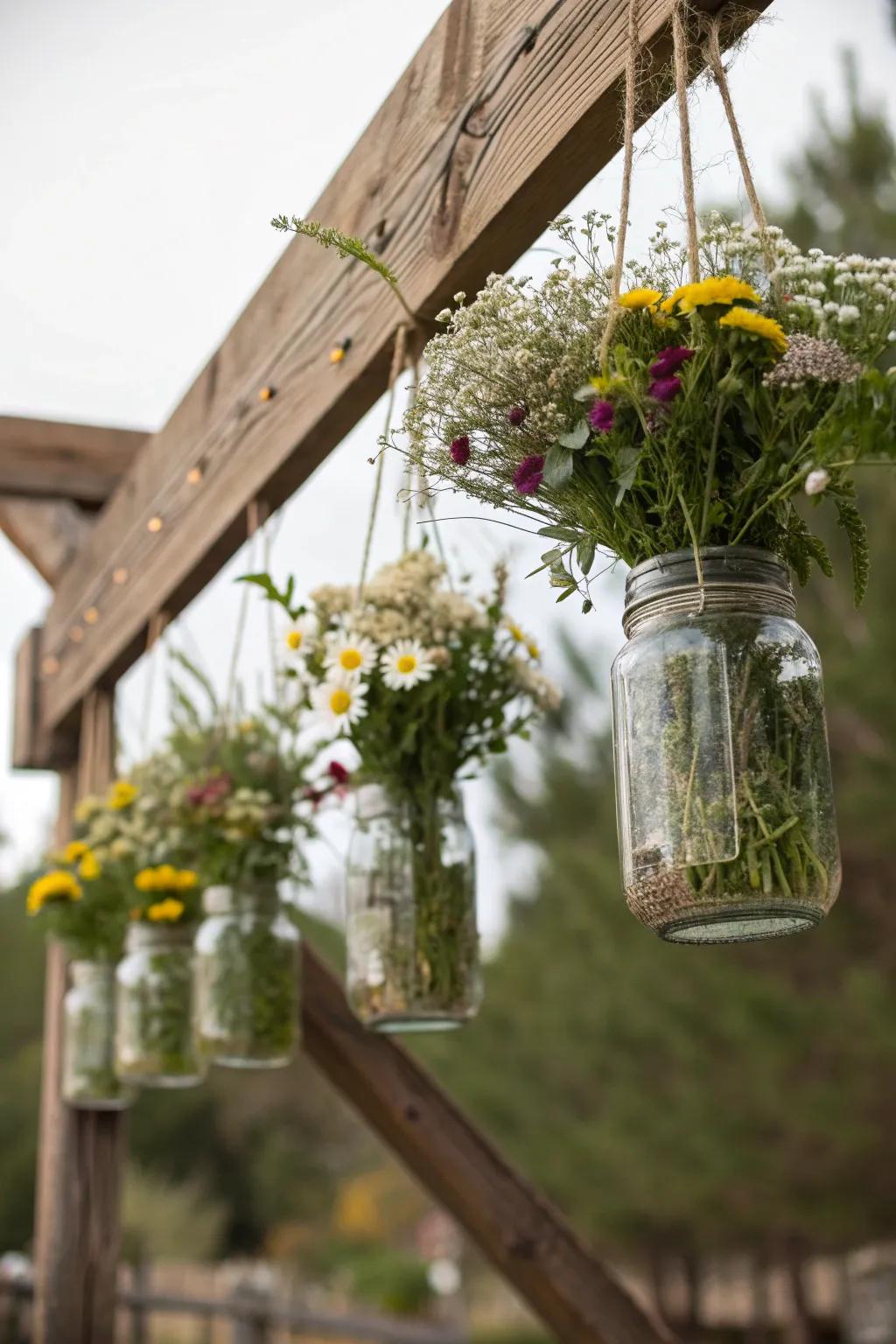 Mason jar gardens add a quaint charm to outdoor settings.