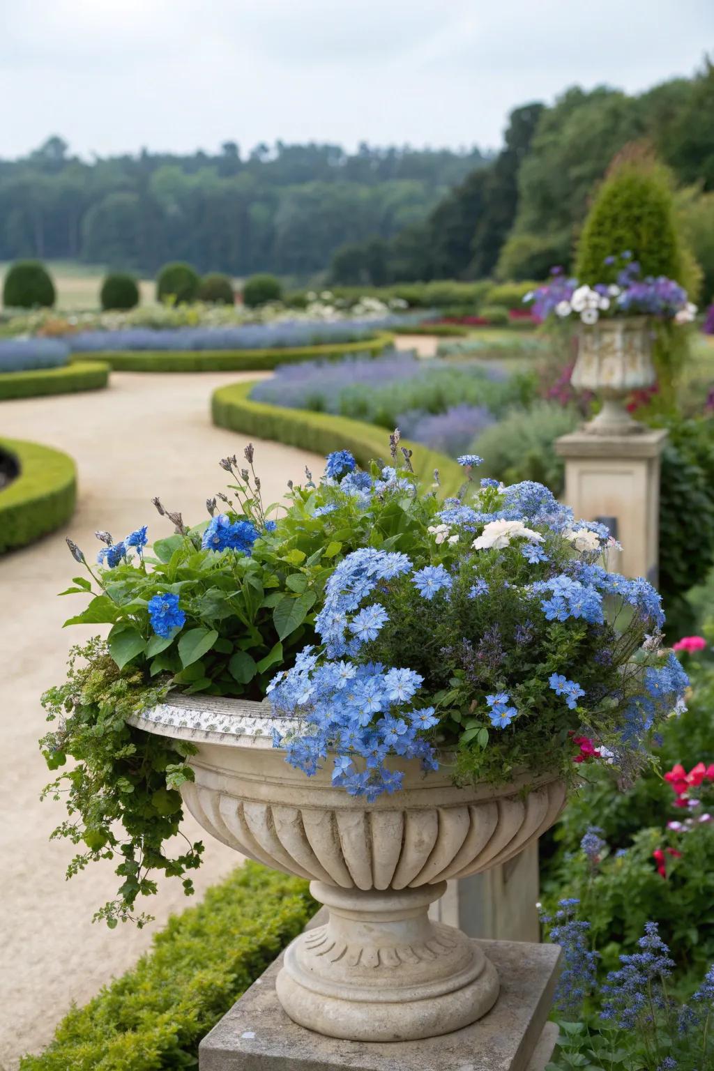 Embrace monochrome magic with a unified color theme in your planters.