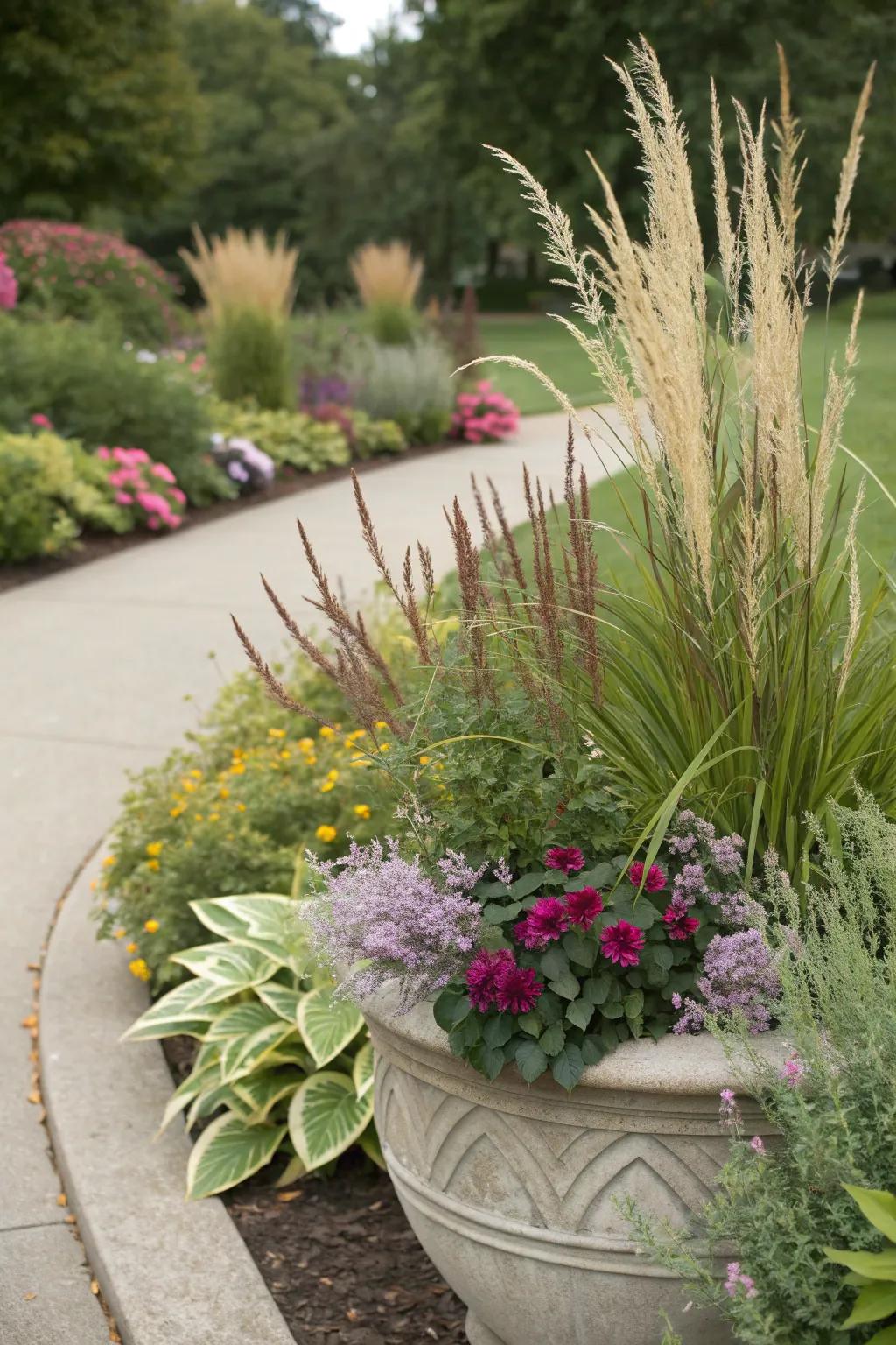 Create a textured tapestry with a mix of plants for added depth.