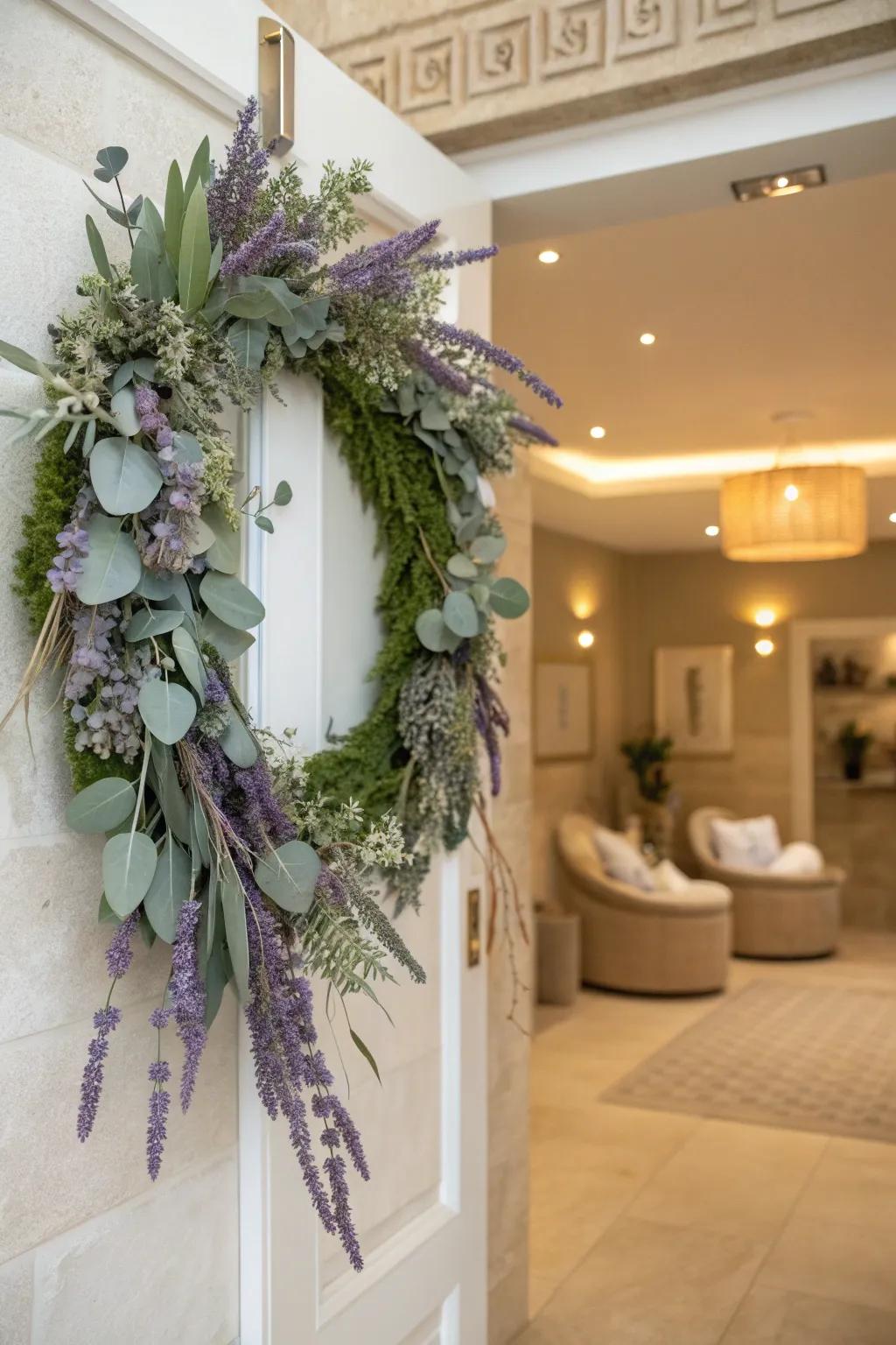 A calming lavender and eucalyptus wreath that soothes the senses.
