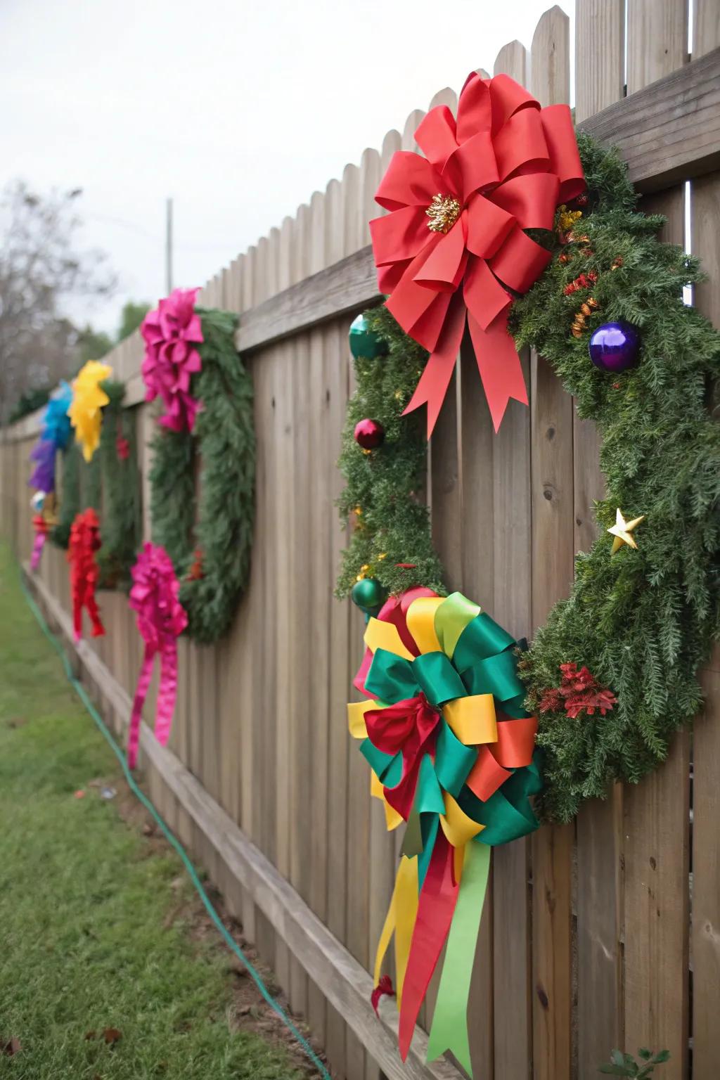 Festive bows adding a splash of color to decorations.