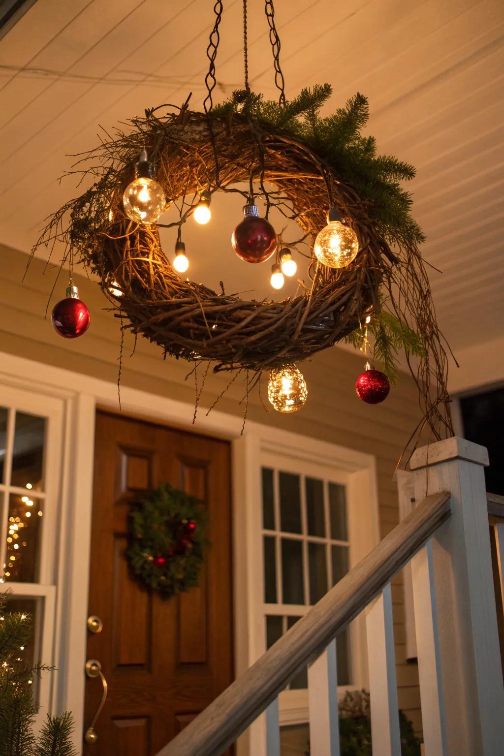 A stunning grapevine chandelier for festive flair.