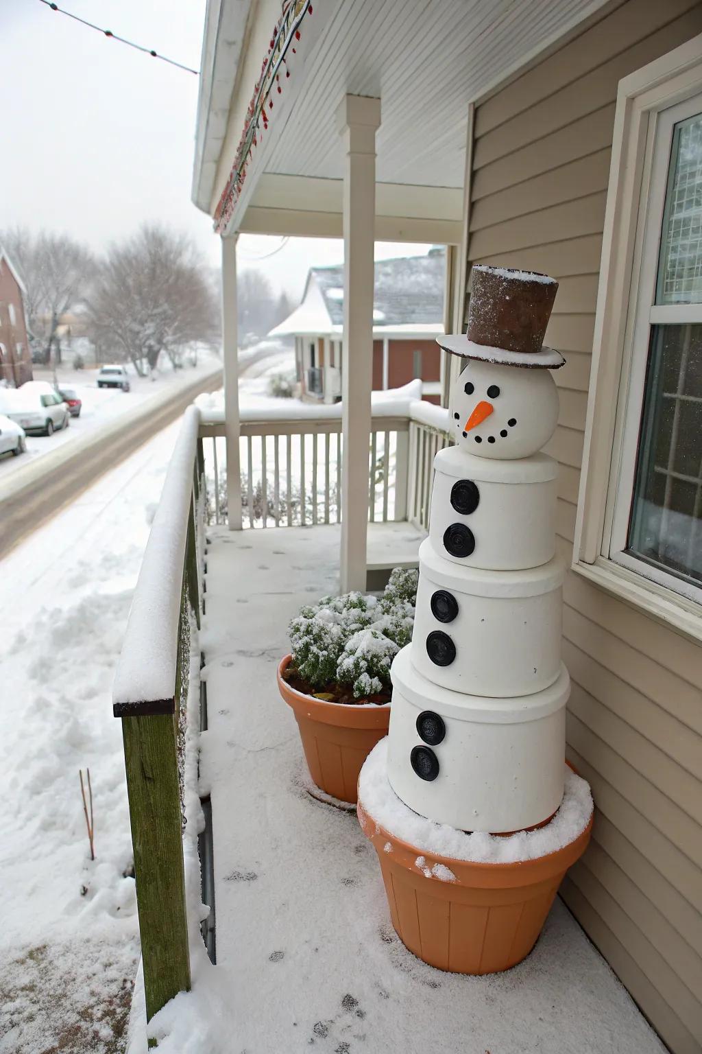 A charming DIY snowman adding a playful touch.
