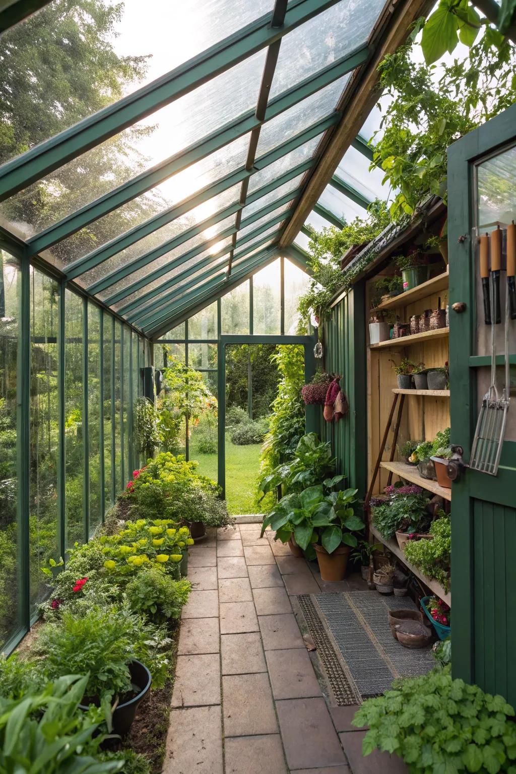 A multi-purpose garden shed that doubles as a greenhouse.