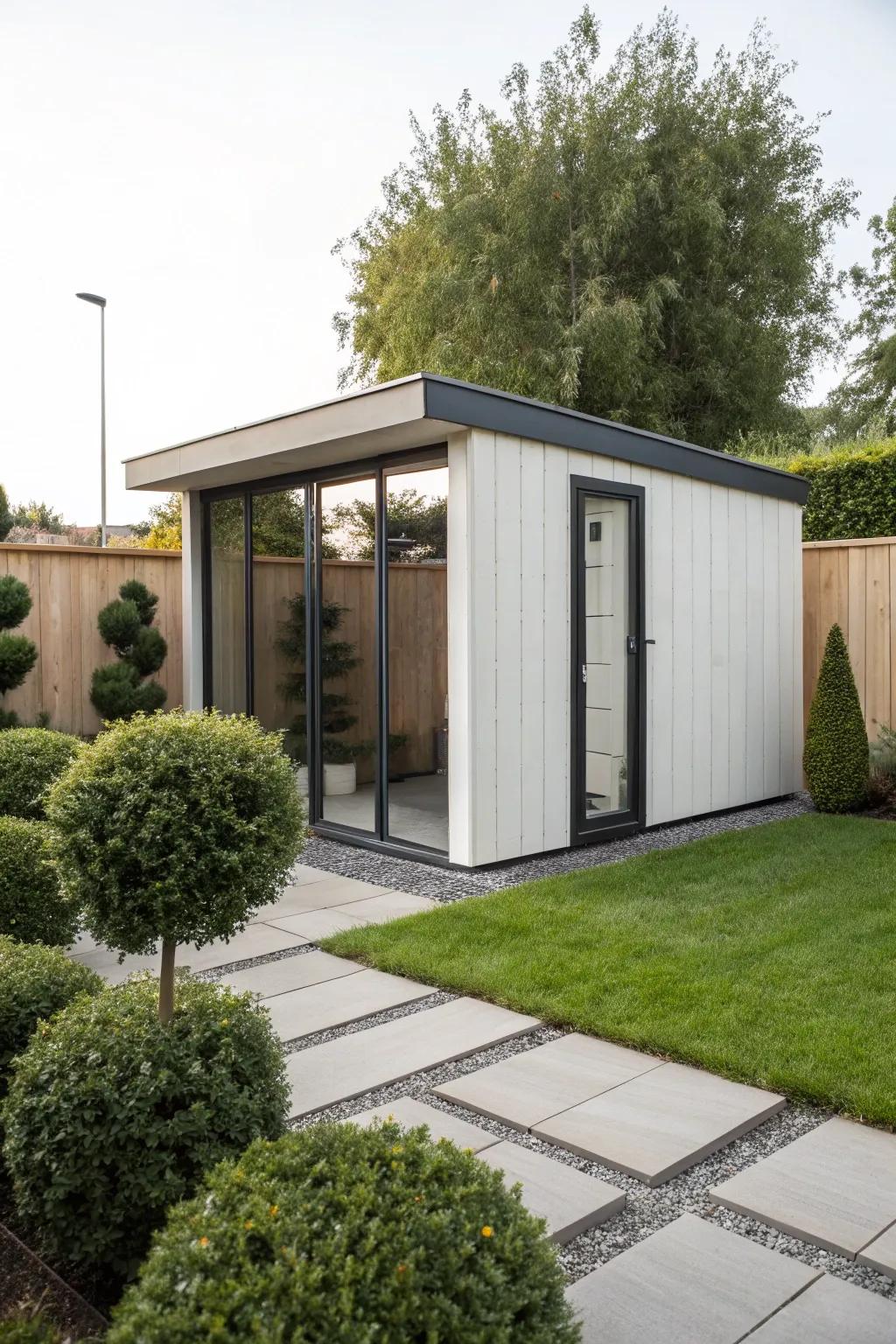 A modern shed with a minimalist vibe.