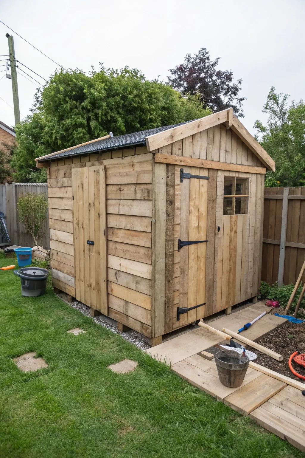 A budget-friendly pallet shed that's both stylish and sustainable.