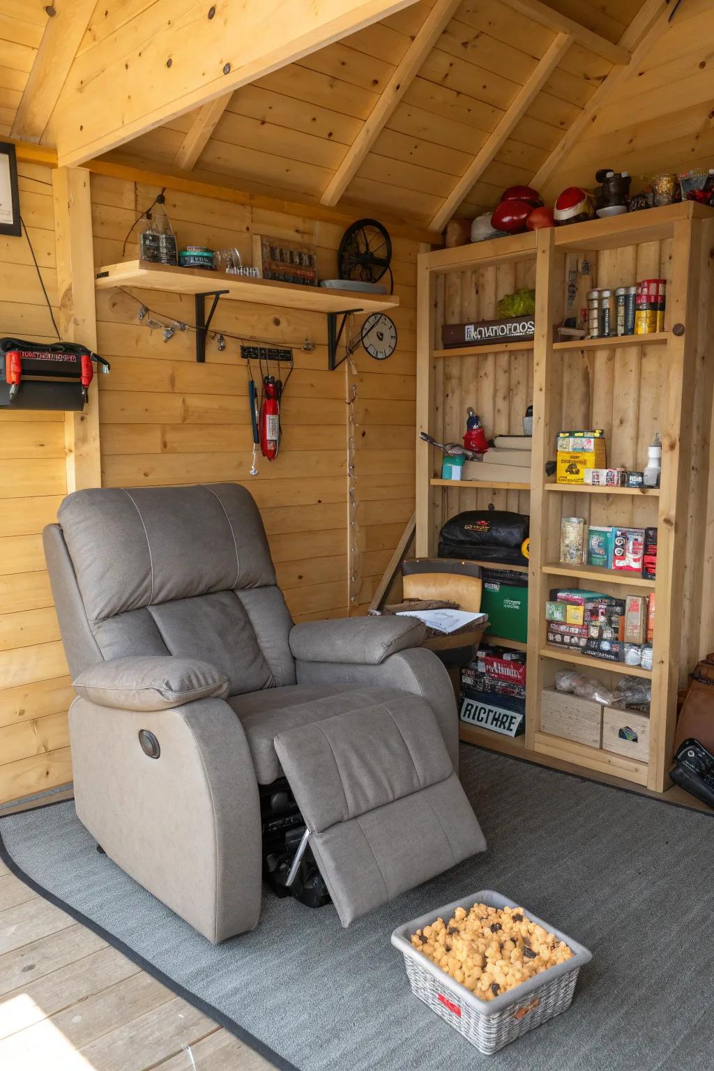 A man cave shed for personal relaxation and hobbies.