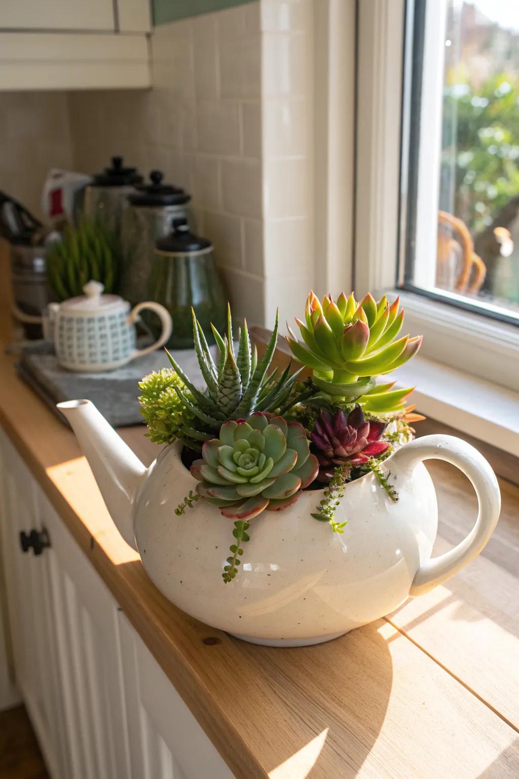 Charming teapot planter for your succulents