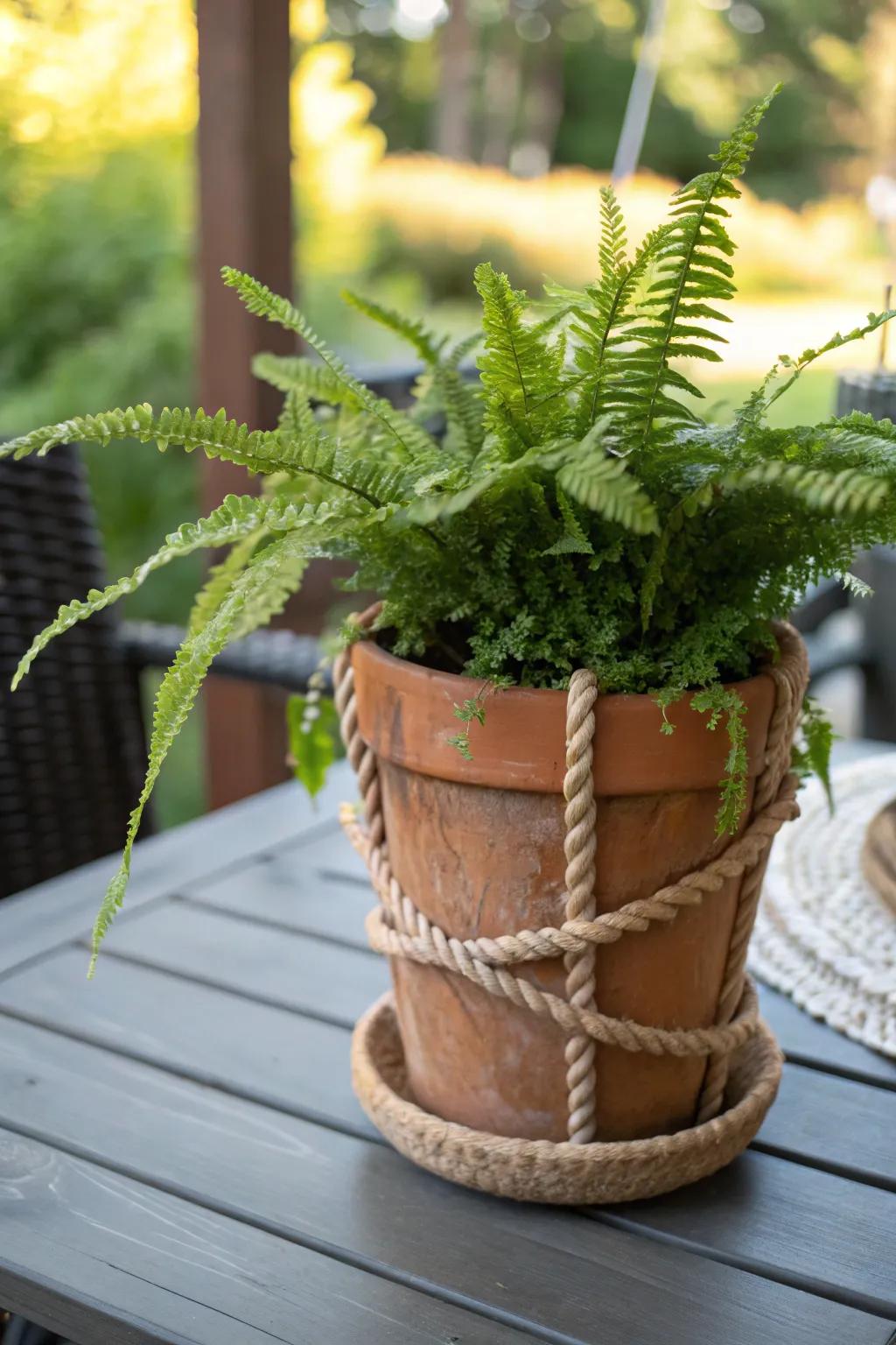 Rustic charm with rope-wrapped planters
