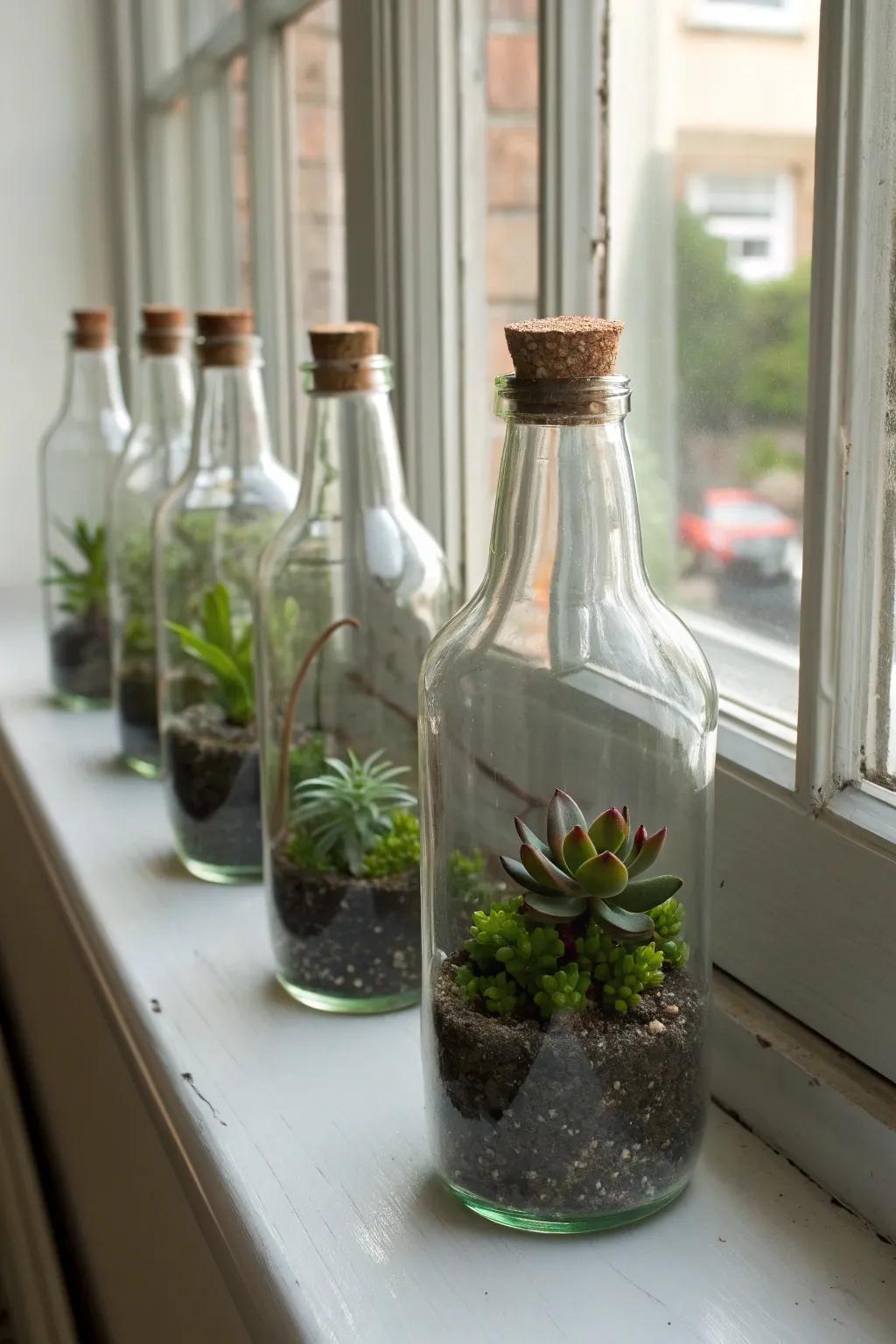 Charming glass bottle terrariums for your windowsill