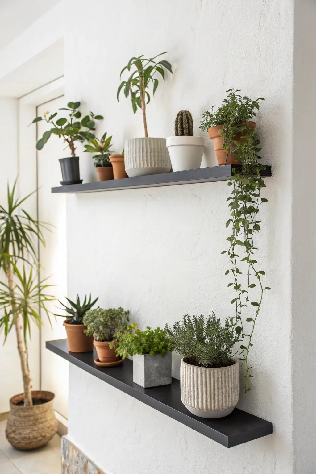 Minimalist floating shelf plant display