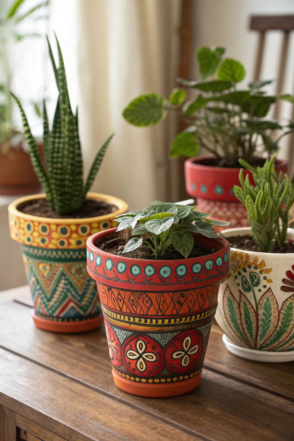 Custom hand-painted clay pots for artistic flair