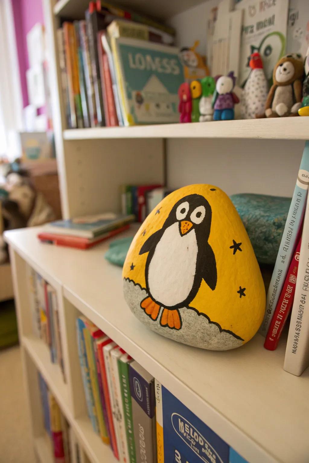 Delight the young and young-at-heart with charming cartoon animals on rocks.