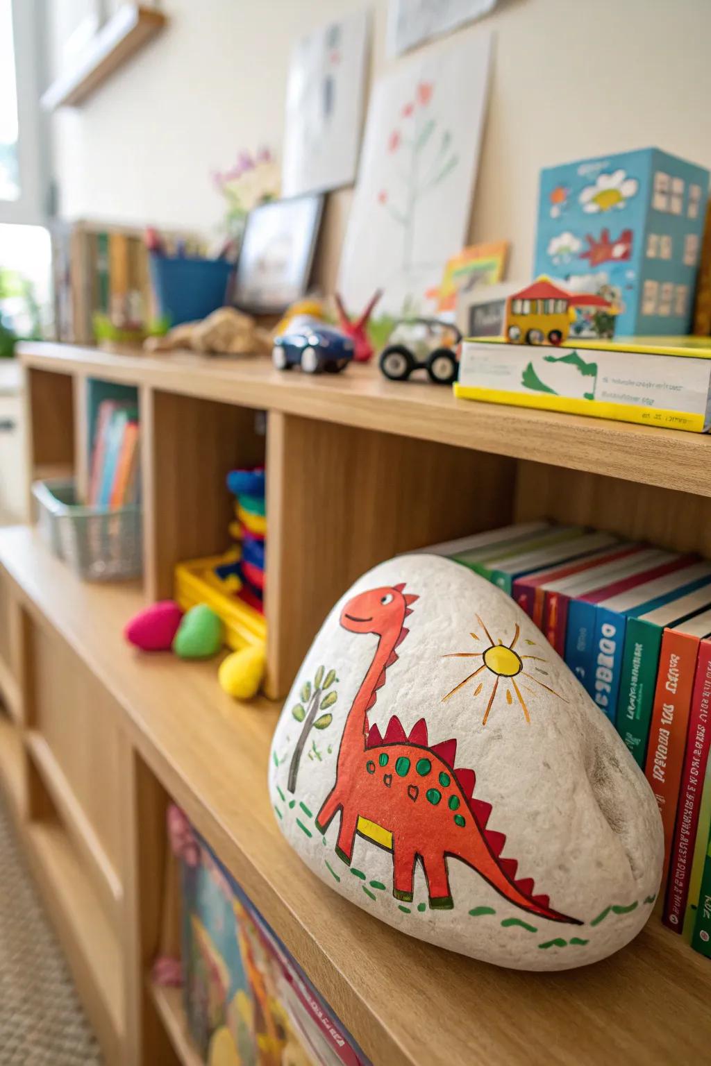 Foster young imaginations with delightful children's art on rocks.