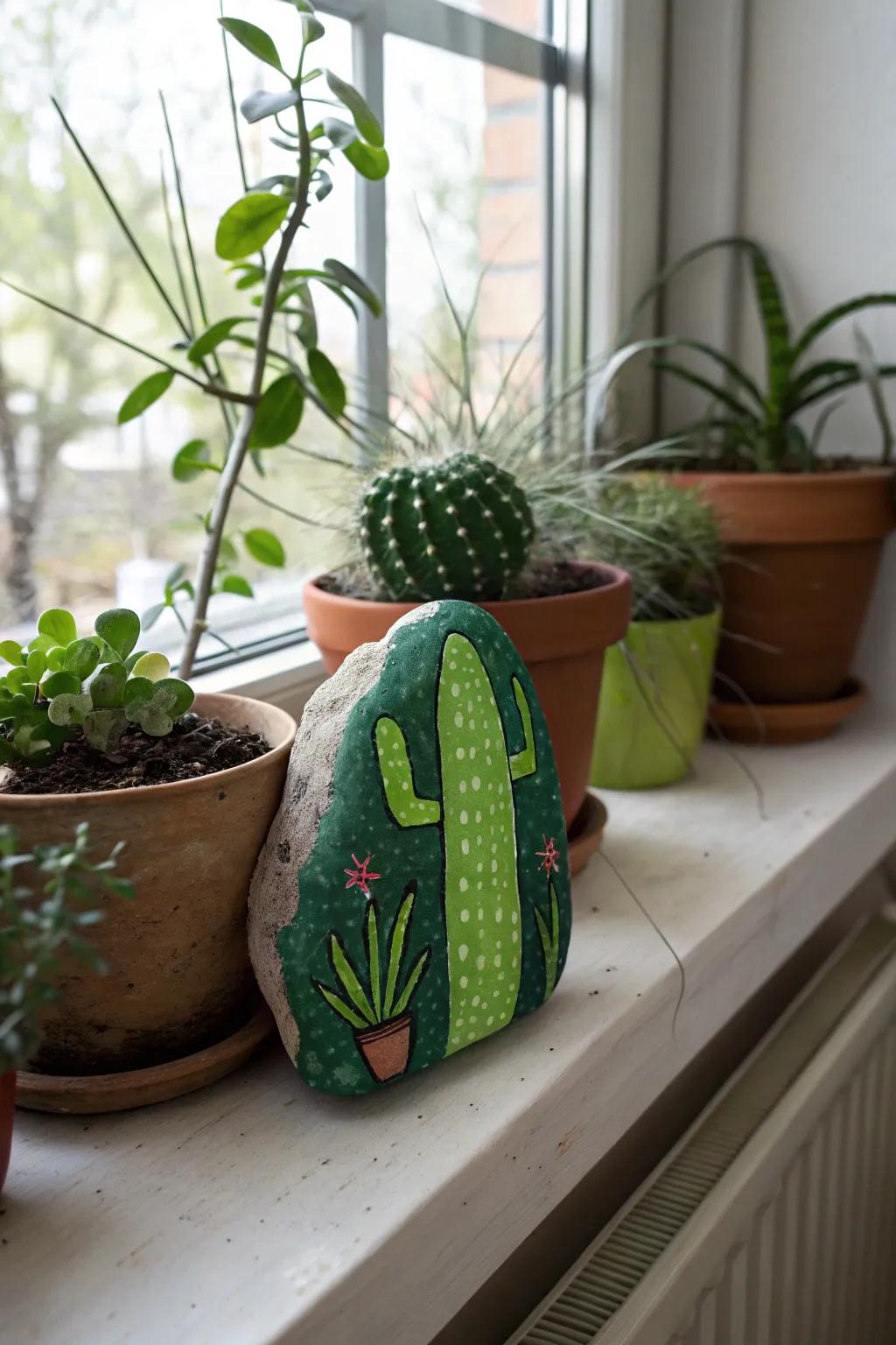 Add a touch of the desert to your decor with charming cactus rock paintings.