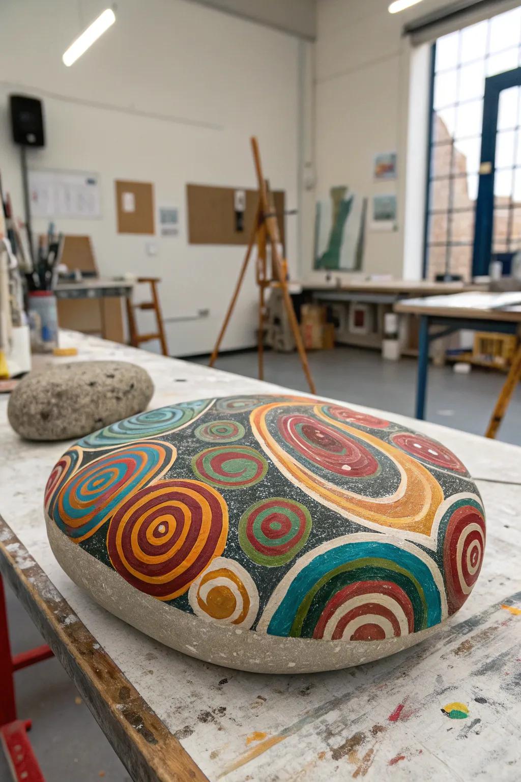 Express your creativity with bold and colorful abstract rock paintings.