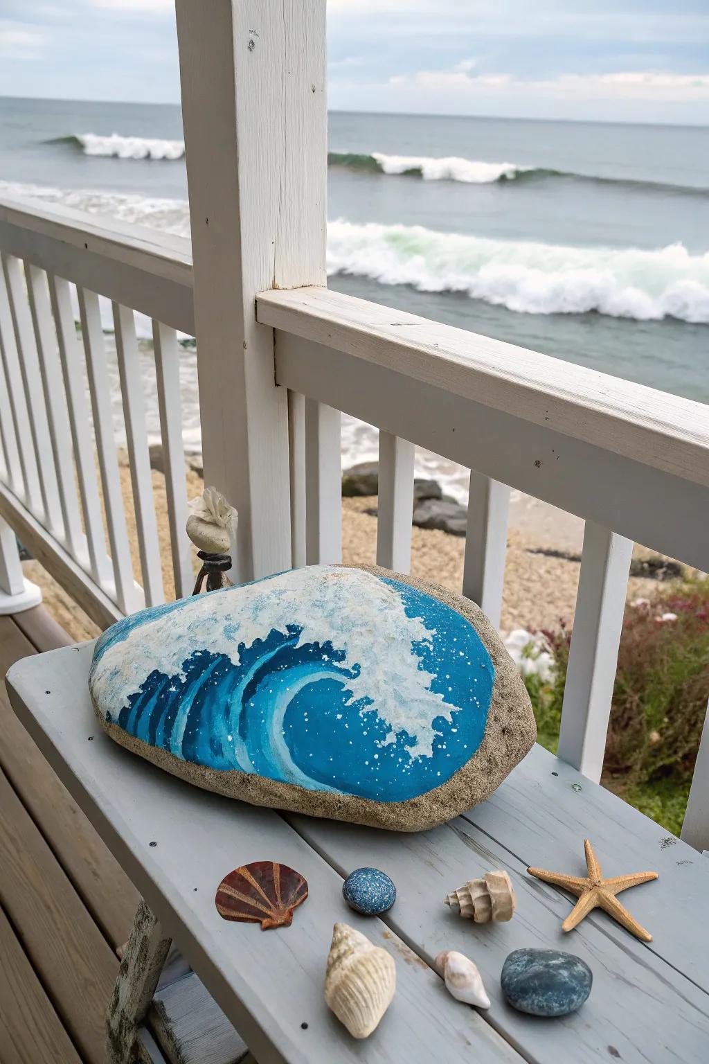 Capture the serenity of the sea with ocean-themed rock paintings.
